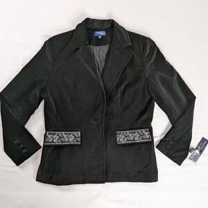 VTG Black Velvet Embroidered Floral Sequin Pockets Blazer NEW Whimsygoth